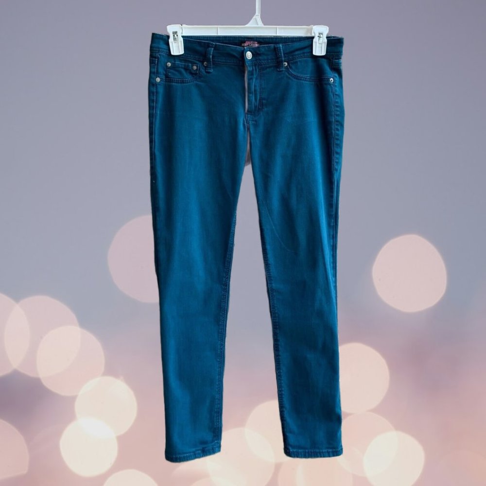 Body Central Women's Low Rise Slim Fit Skinny Ankle Jeans Teal Size 11